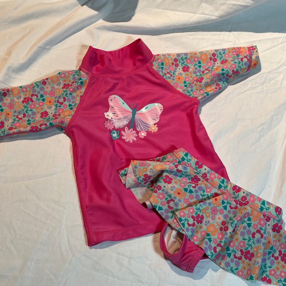 2T UV Skinz Pink Butterfly swimsuit set